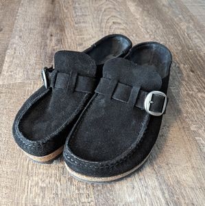Birkenstock Black Suede Buckley Loafer Clog Sandal Size 38